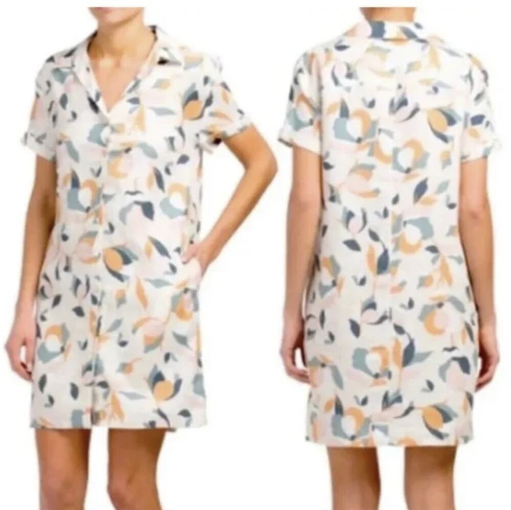 Rachel Zoe 100% Linen Floral Resort Beach Summer Button Up Shirt Dress Large